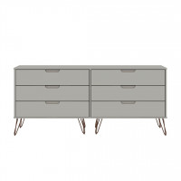 Manhattan Comfort 155GMC8 Rockefeller 6-Drawer Double Low Dresser with Metal Legs in Off White
